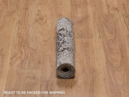 Brown 2'1" x 3'0" Transitional Hand knotted Wool/Silk Rug - Sku: O092595