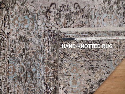 Brown 2'1" x 3'0" Transitional Hand knotted Wool/Silk Rug - Sku: O092595