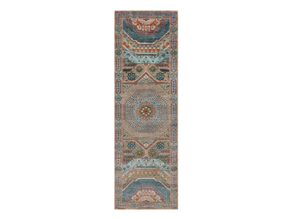 Brown 2'7" x 8'1" Mamluk Hand knotted Wool/Silk Rug - Sku: O092597