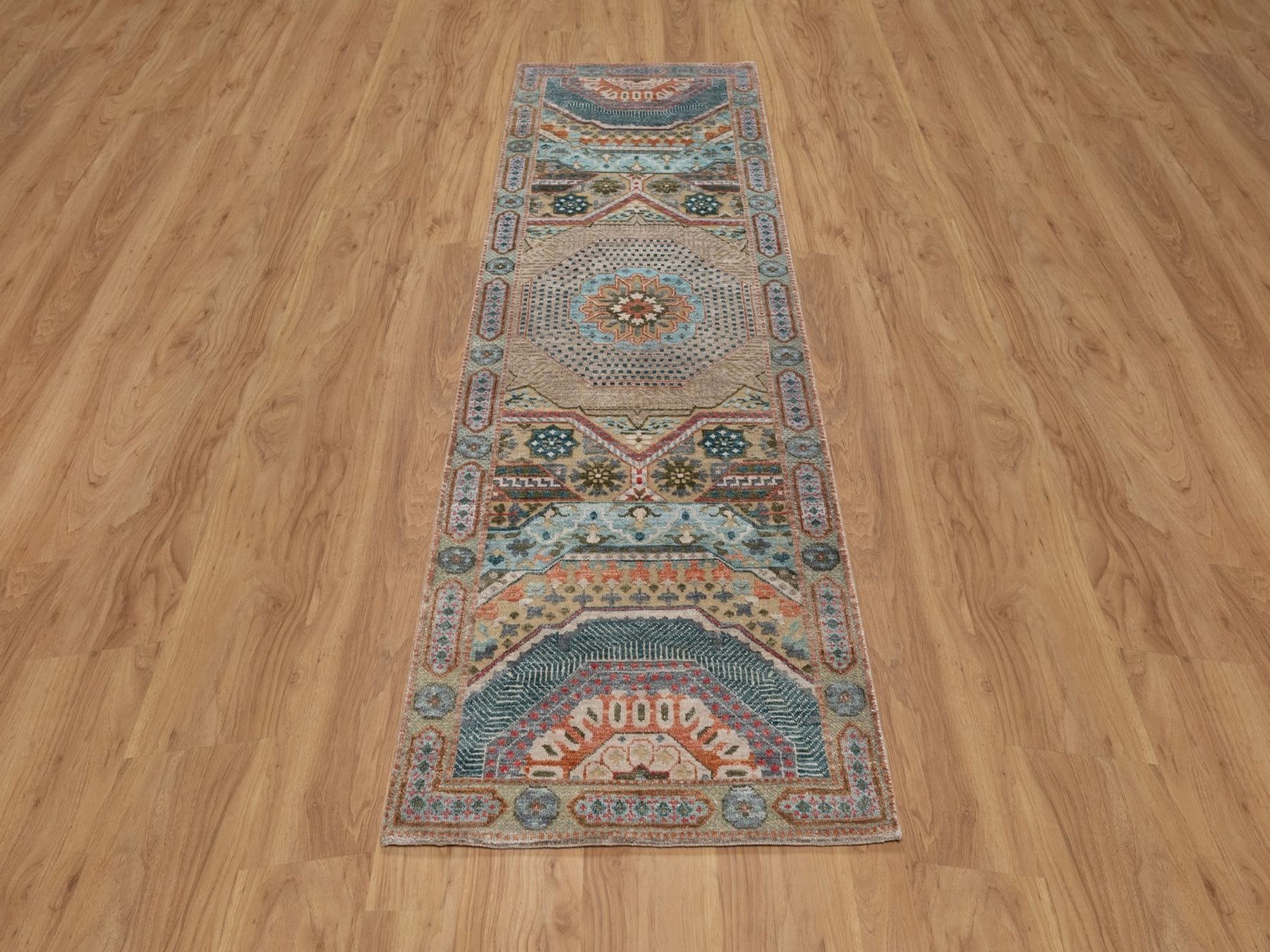 Brown 2'7" x 8'1" Mamluk Hand knotted Wool/Silk Rug - Sku: O092597