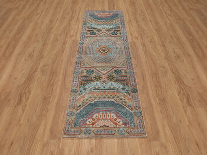 Brown 2'7" x 8'1" Mamluk Hand knotted Wool/Silk Rug - Sku: O092597