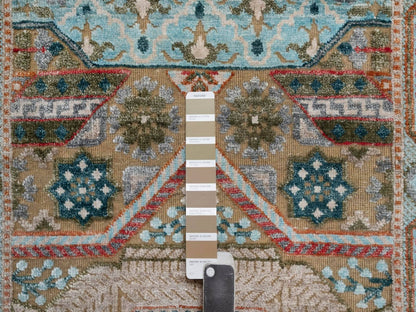 Brown 2'7" x 8'1" Mamluk Hand knotted Wool/Silk Rug - Sku: O092597