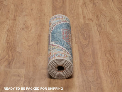 Brown 2'7" x 8'1" Mamluk Hand knotted Wool/Silk Rug - Sku: O092597