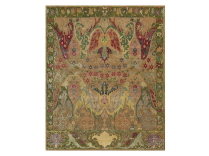 Brown 8'2" x 10'1" Tribal & Geometric Hand knotted Wool/Silk Rug - Sku: O092601