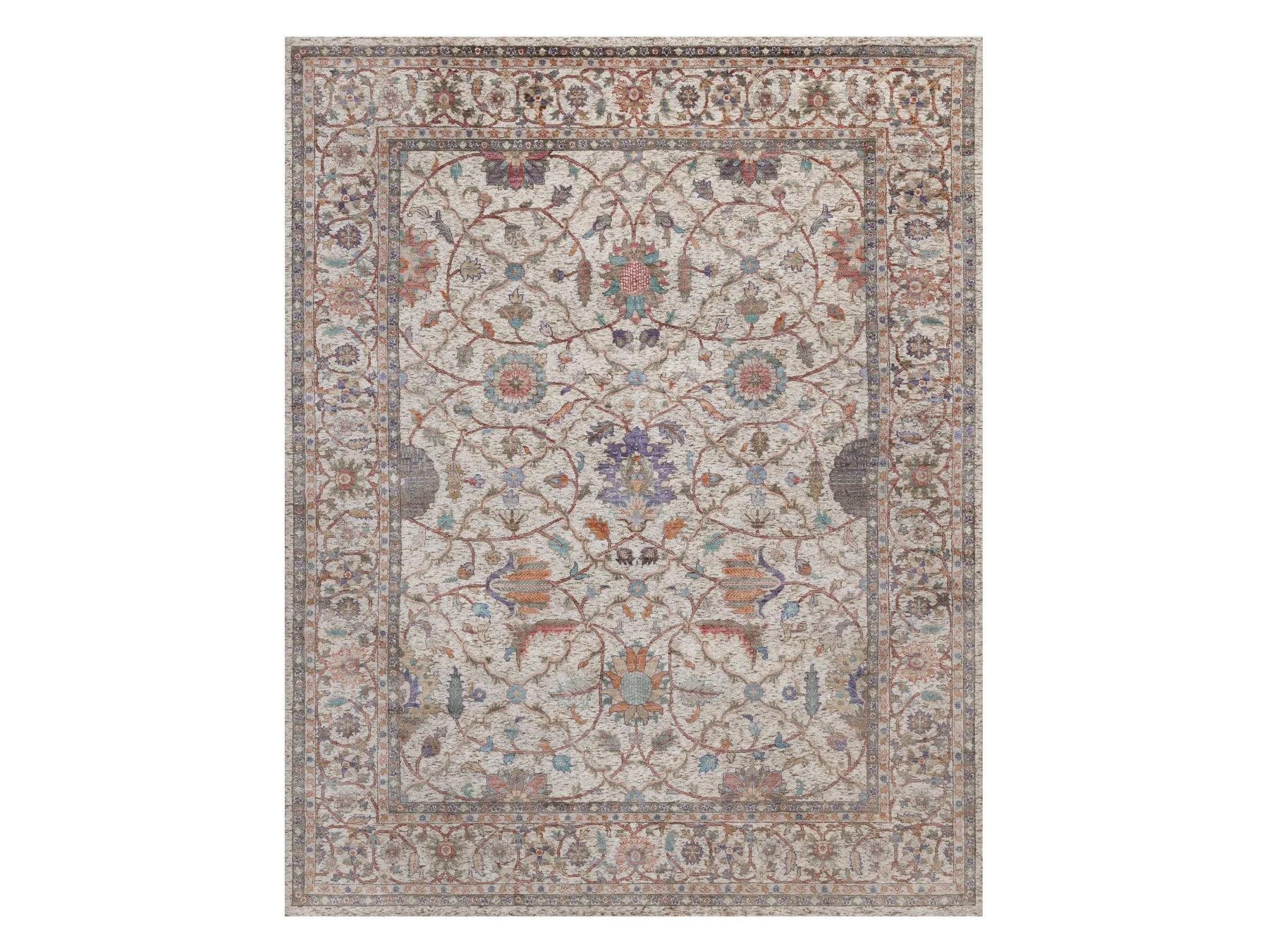 Kashan Fine Oriental hand-knotted silk rug in Ivory, 8' x 10'1" — SKU O092602