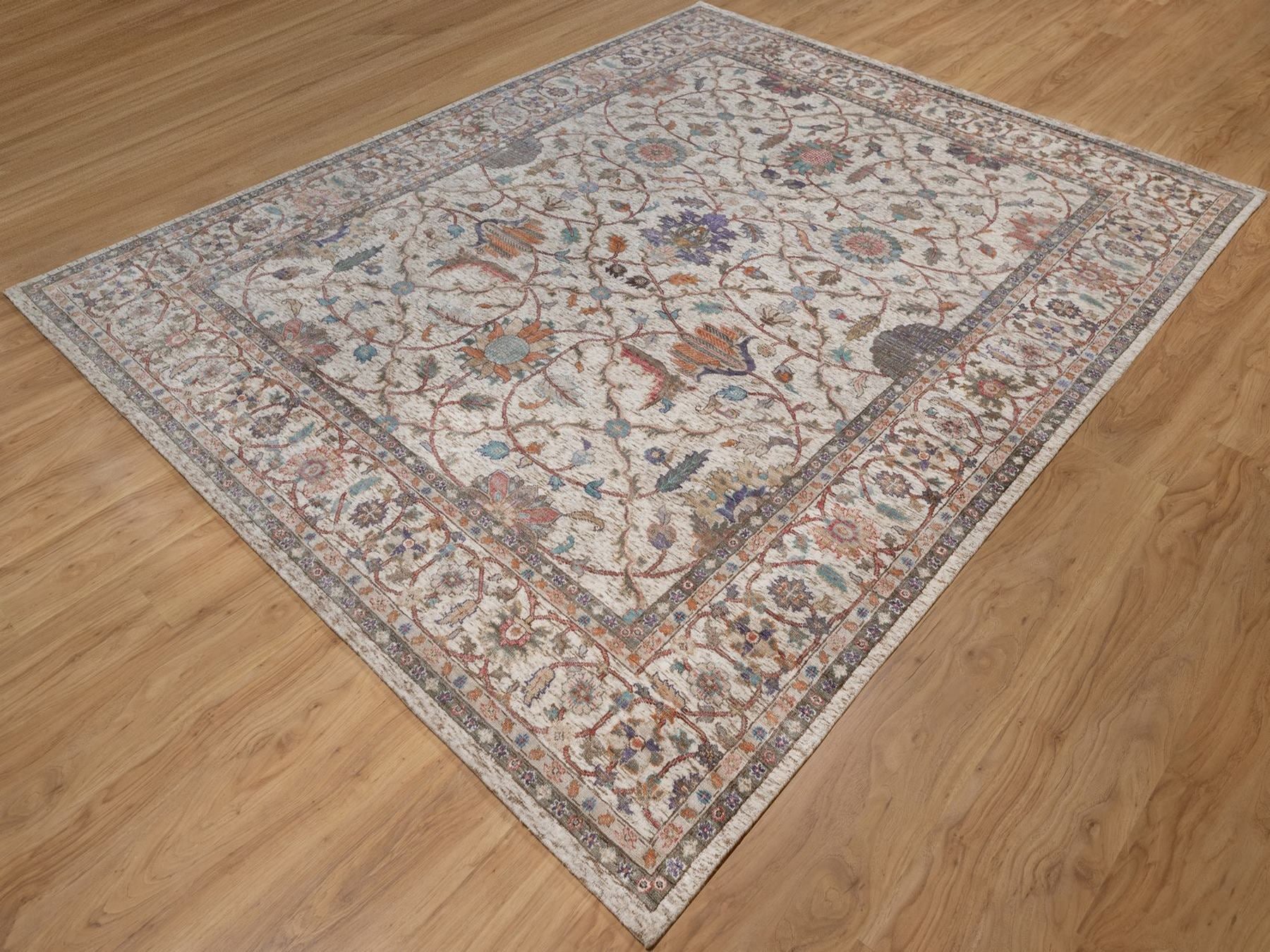 Kashan Fine Oriental hand-knotted silk rug in Ivory, 8' x 10'1" — SKU O092602 (view 3)