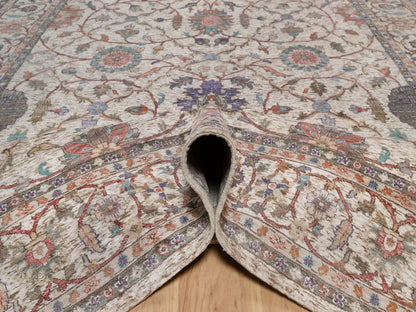 Kashan Fine Oriental hand-knotted silk rug in Ivory, 8' x 10'1" — SKU O092602 (view 5)