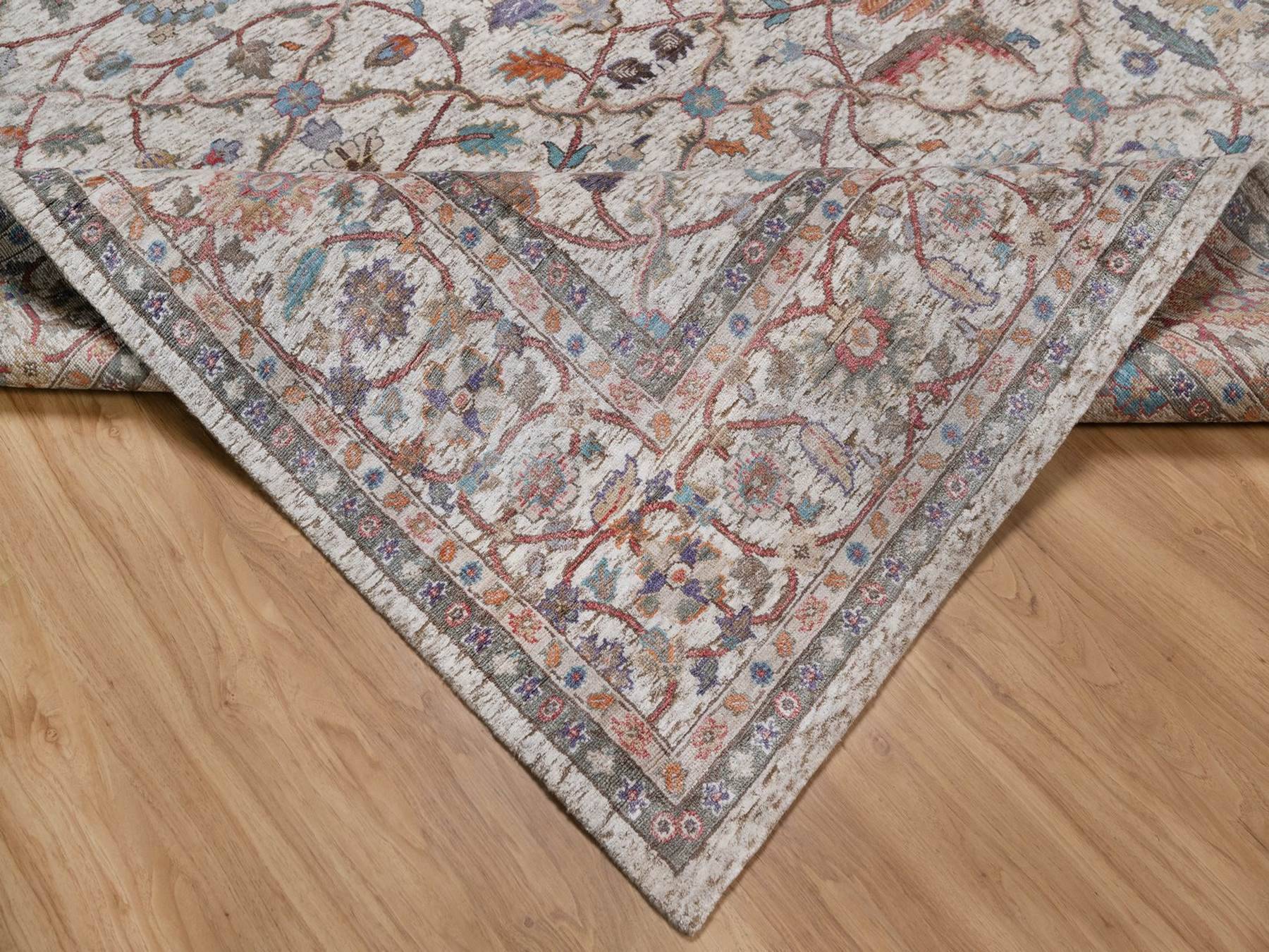 Kashan Fine Oriental hand-knotted silk rug in Ivory, 8' x 10'1" — SKU O092602 (view 6)