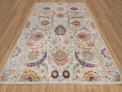 Transitional hand-knotted wool/silk rug in Ivory, 8'11" x 12' — SKU O092603 (view 2)