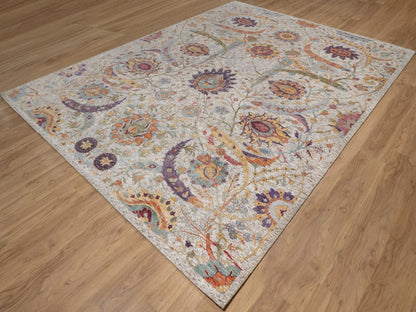 Transitional hand-knotted wool/silk rug in Ivory, 8'11" x 12' — SKU O092603 (view 3)
