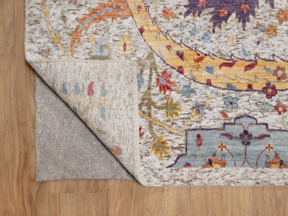 Transitional hand-knotted wool/silk rug in Ivory, 8'11" x 12' — SKU O092603 (view 4)