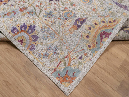 Transitional hand-knotted wool/silk rug in Ivory, 8'11" x 12' — SKU O092603 (view 6)
