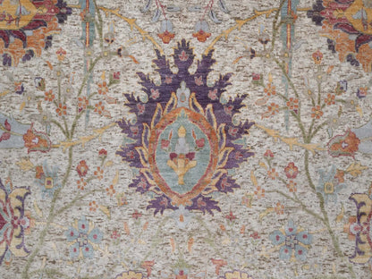 Transitional hand-knotted wool/silk rug in Ivory, 8'11" x 12' — SKU O092603 (view 8)