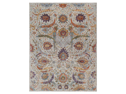 Transitional hand-knotted wool/silk rug in Ivory, 9' x 11'11" — SKU O092604