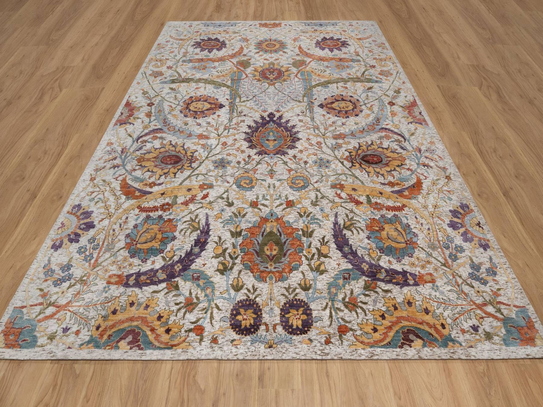 Transitional hand-knotted wool/silk rug in Ivory, 9' x 11'11" — SKU O092604 (view 2)
