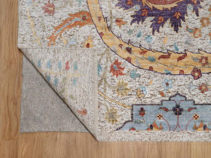 Transitional hand-knotted wool/silk rug in Ivory, 9' x 11'11" — SKU O092604 (view 4)