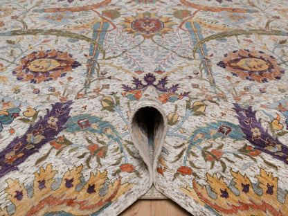 Transitional hand-knotted wool/silk rug in Ivory, 9' x 11'11" — SKU O092604 (view 5)