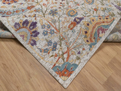 Transitional hand-knotted wool/silk rug in Ivory, 9' x 11'11" — SKU O092604 (view 6)