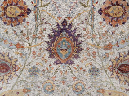 Transitional hand-knotted wool/silk rug in Ivory, 9' x 11'11" — SKU O092604 (view 8)