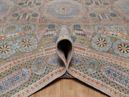 Brown 11'8" x 15'1" Mamluk Hand knotted Wool/Silk Rug - Sku: O092605
