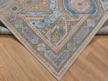 Brown 11'8" x 15'1" Mamluk Hand knotted Wool/Silk Rug - Sku: O092605