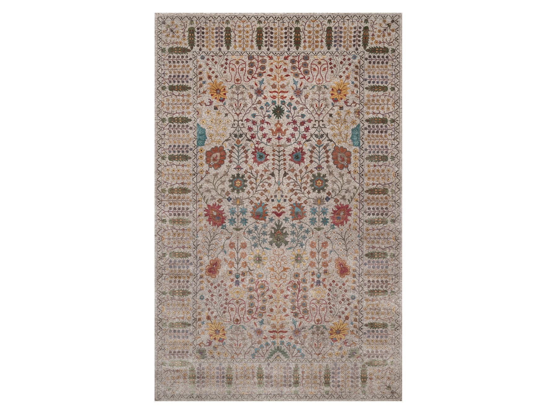 Transitional hand-knotted wool/silk rug in Ivory, 11'7" x 18'3" — SKU O092606