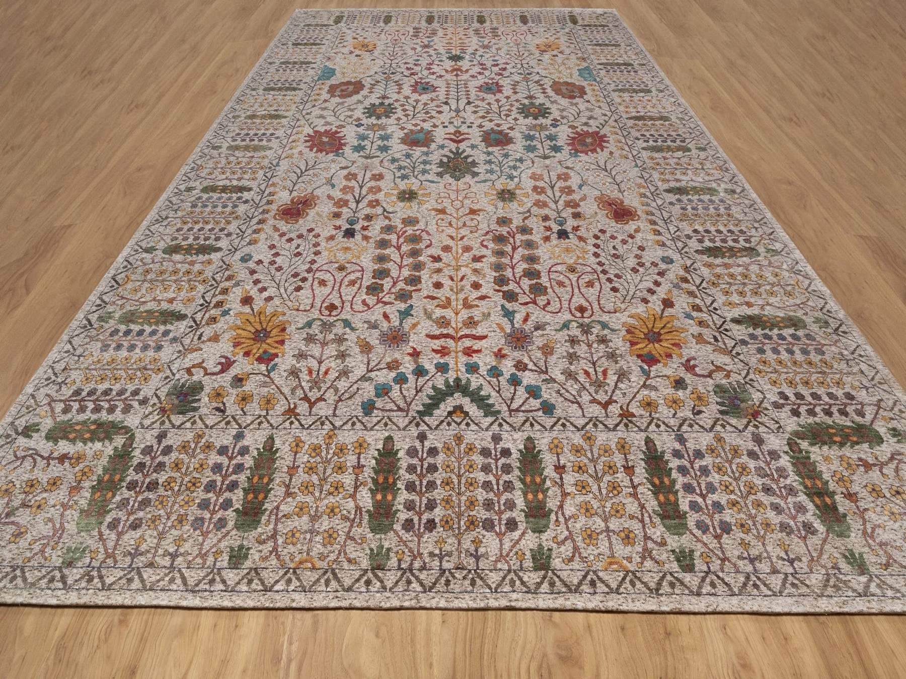 Ivory 11'7" x 18'3" Transitional Hand knotted Wool/Silk Rug - Sku: O092606