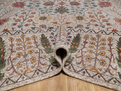 Transitional hand-knotted wool/silk rug in Ivory, 11'7" x 18'3" — SKU O092606 (view 5)