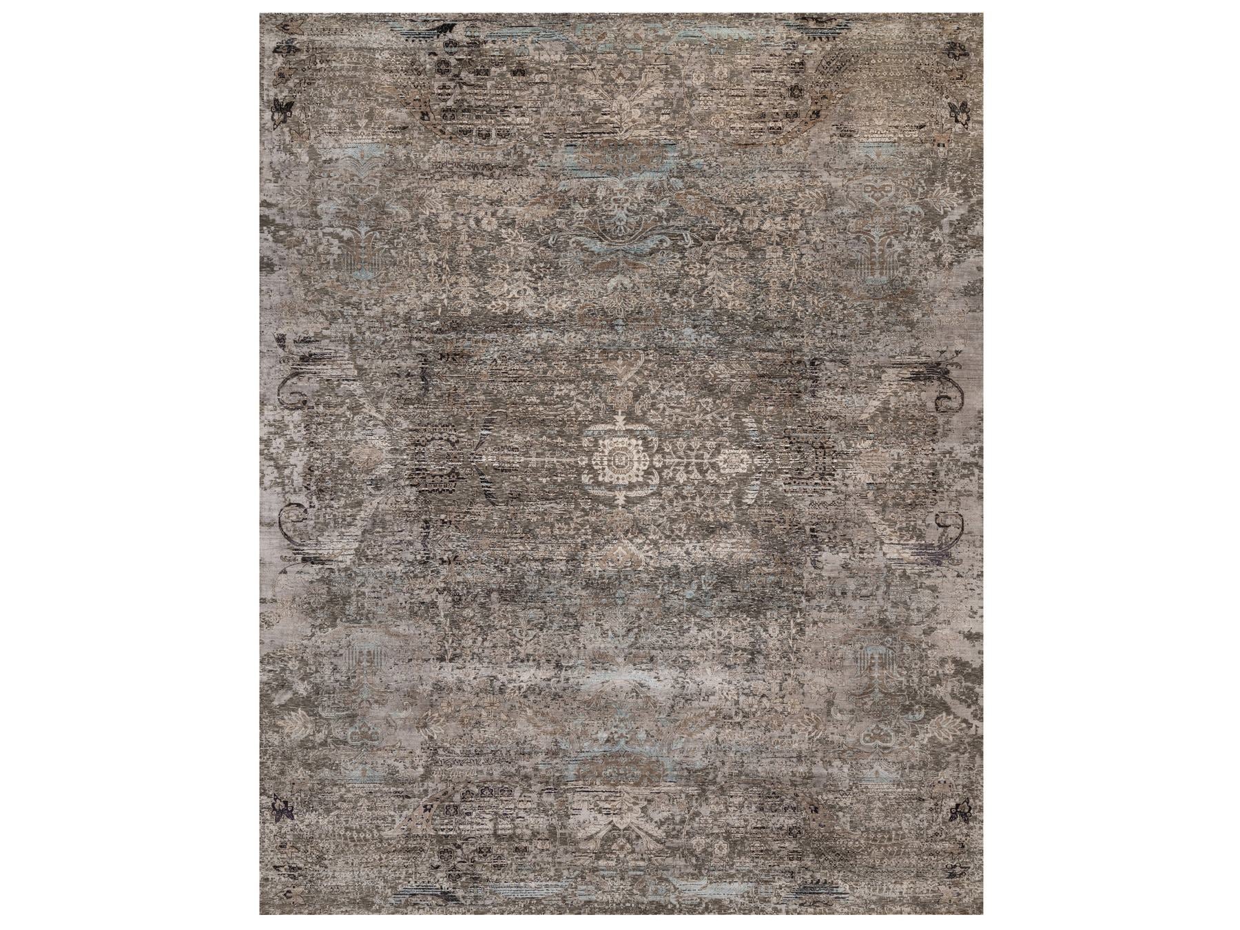 Brown 12'2" x 15'3" Transitional Hand knotted Wool/Silk Rug - Sku: O092607