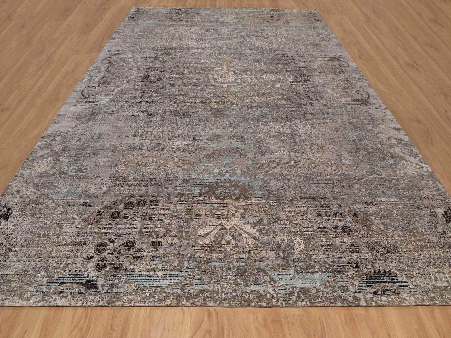 Brown 12'2" x 15'3" Transitional Hand knotted Wool/Silk Rug - Sku: O092607
