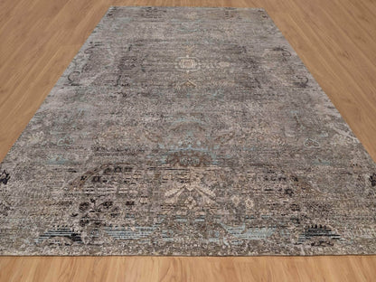 Brown 12'2" x 15'3" Transitional Hand knotted Wool/Silk Rug - Sku: O092607