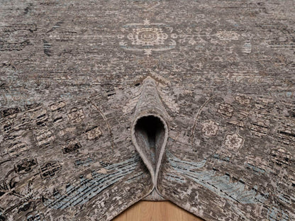 Brown 12'2" x 15'3" Transitional Hand knotted Wool/Silk Rug - Sku: O092607
