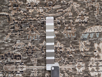 Brown 12'2" x 15'3" Transitional Hand knotted Wool/Silk Rug - Sku: O092607