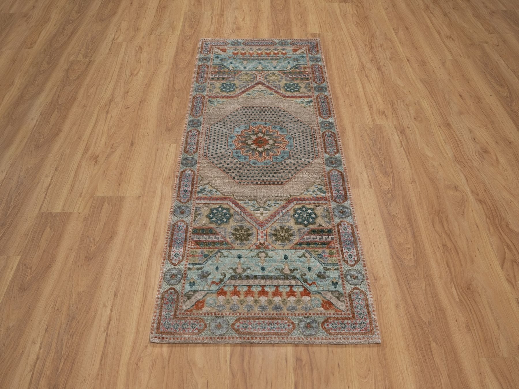 Brown 2'5" x 6'0" Mamluk Hand knotted Wool/Silk Rug - Sku: O092609