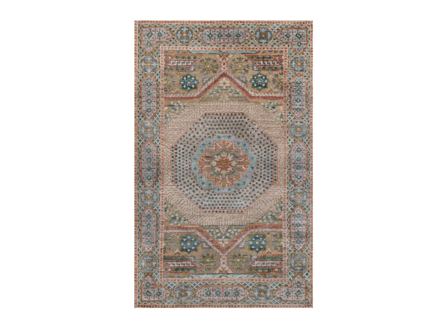 Brown 3'2" x 5'1" Mamluk Hand knotted Wool/Silk Rug - Sku: O092610