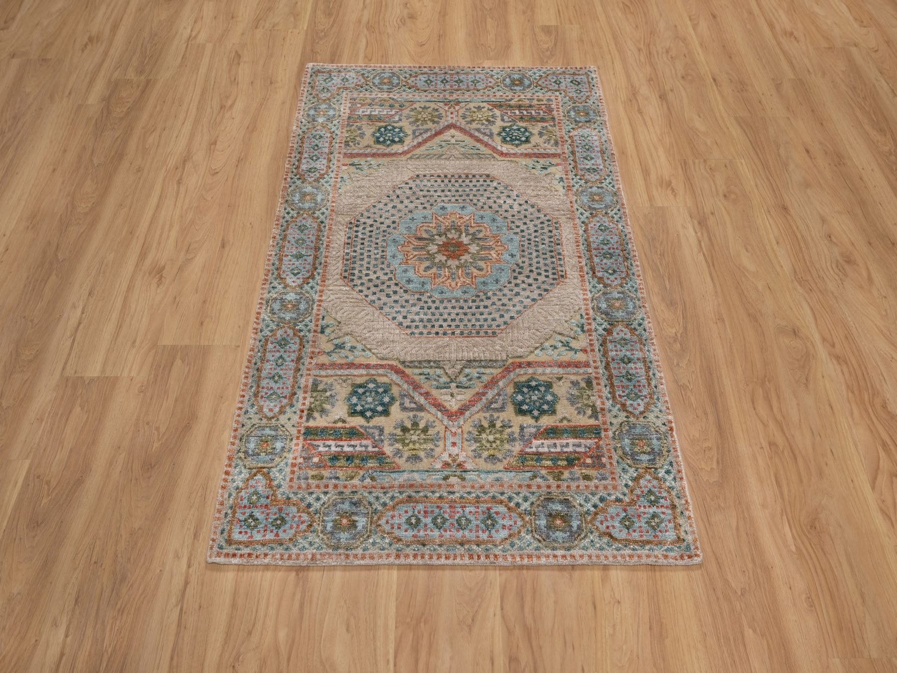 Brown 3'2" x 5'1" Mamluk Hand knotted Wool/Silk Rug - Sku: O092610