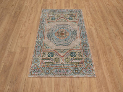 Brown 3'2" x 5'1" Mamluk Hand knotted Wool/Silk Rug - Sku: O092610