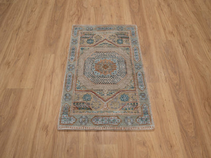 Brown 2'0" x 3'0" Mamluk Hand knotted Wool/Silk Rug - Sku: O092611