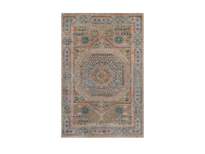 Brown 2'1" x 3'1" Mamluk Hand knotted Wool/Silk Rug - Sku: O092612