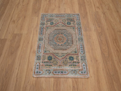 Brown 2'1" x 3'1" Mamluk Hand knotted Wool/Silk Rug - Sku: O092612