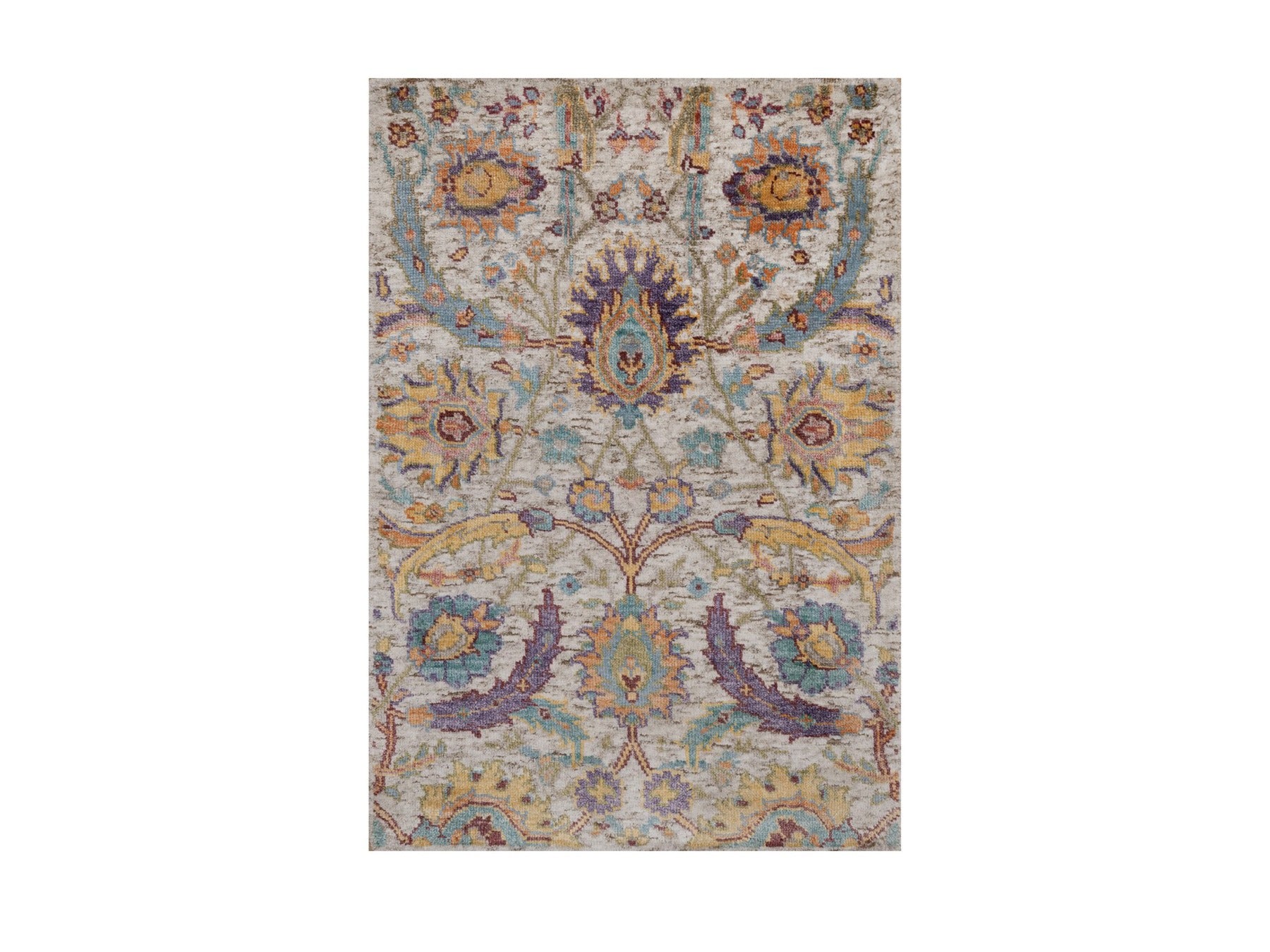 Ivory 2'0" x 3'0" Transitional Hand knotted Wool/Silk Rug - Sku: O092613