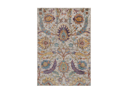 Transitional hand-knotted wool/silk rug in Ivory, 2' x 3' — SKU O092613