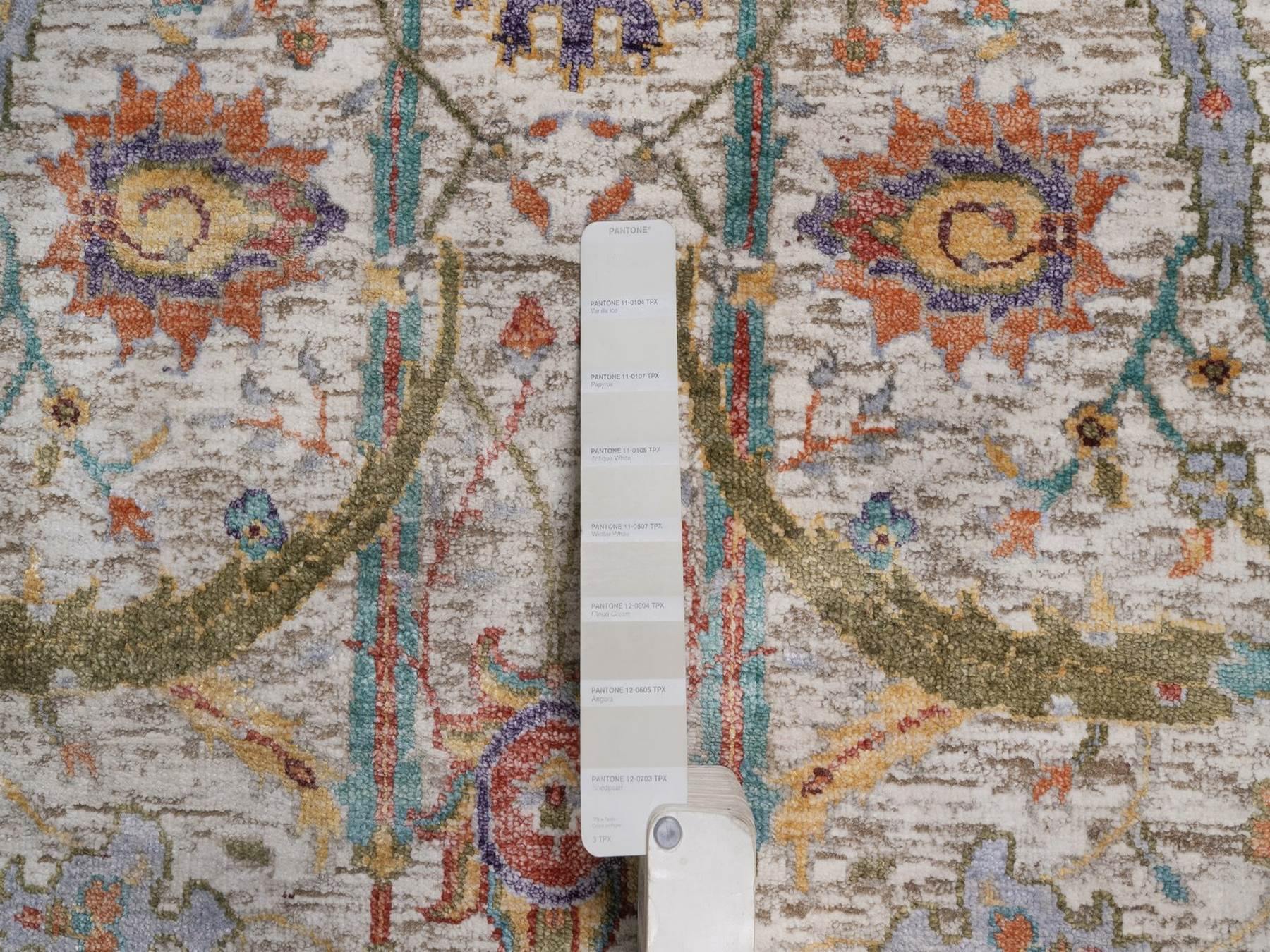 Transitional hand-knotted wool/silk runner in Ivory, 2'7" x 24'1" — SKU O092614 (view 4)