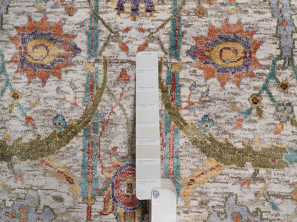 Transitional hand-knotted wool/silk runner in Ivory, 2'7" x 24'1" — SKU O092614 (view 4)