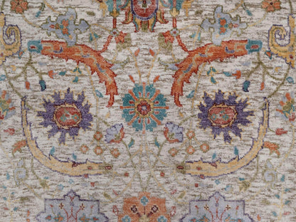 Transitional hand-knotted wool/silk runner in Ivory, 2'7" x 24'1" — SKU O092614 (view 5)