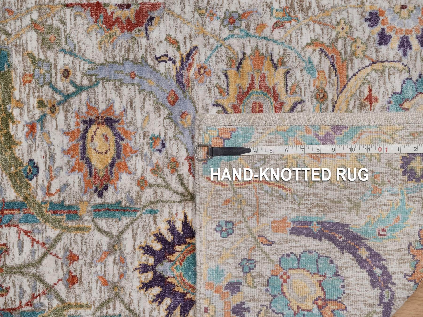 Transitional hand-knotted wool/silk runner in Ivory, 2'7" x 24'1" — SKU O092614 (view 8)