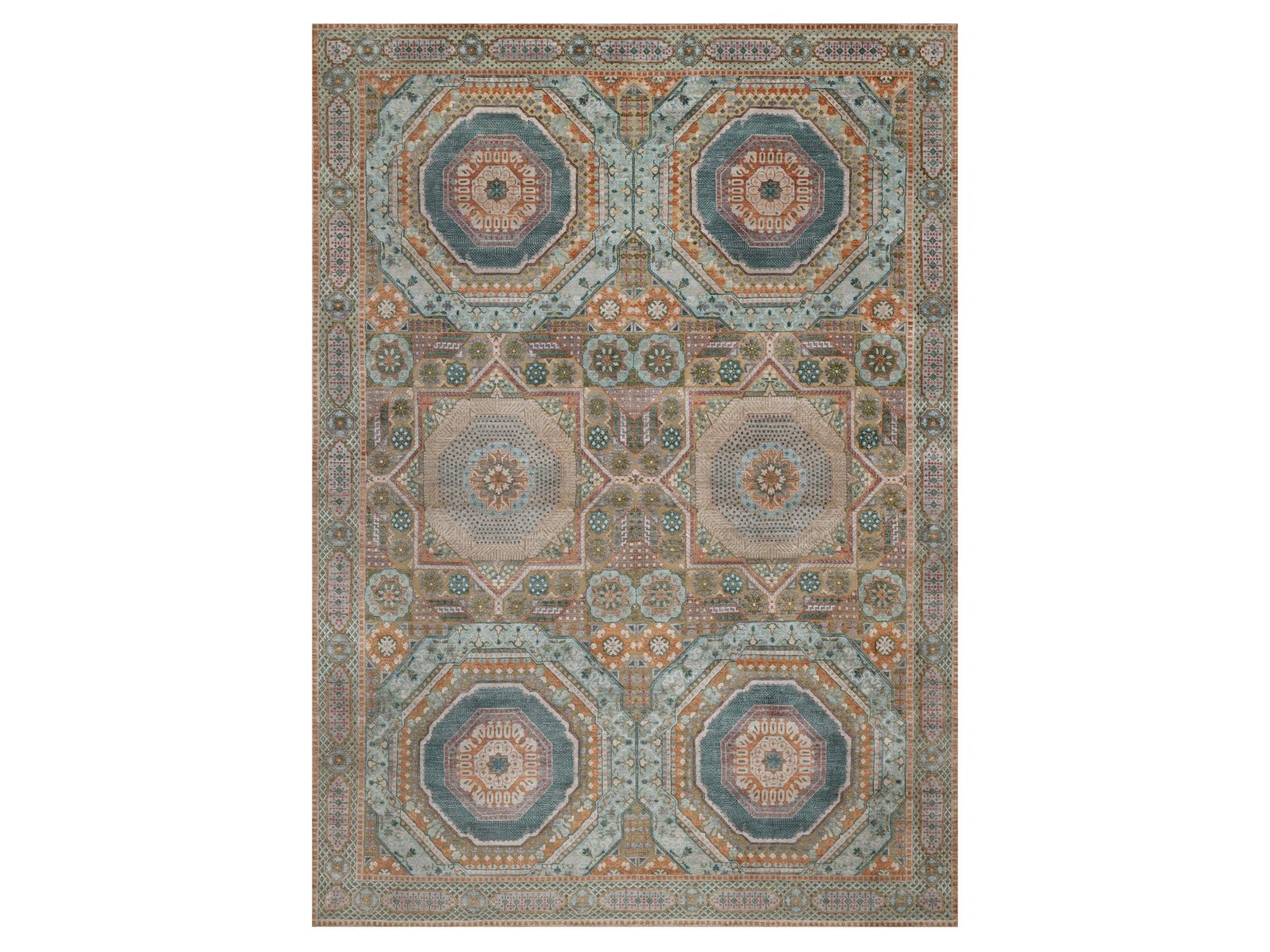 Brown 8'9" x 12'3" Mamluk Hand knotted Wool/Silk Rug - Sku: O092616