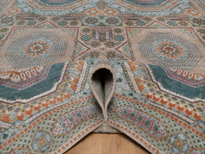 Brown 8'9" x 12'3" Mamluk Hand knotted Wool/Silk Rug - Sku: O092616