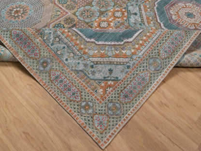 Brown 8'9" x 12'3" Mamluk Hand knotted Wool/Silk Rug - Sku: O092616