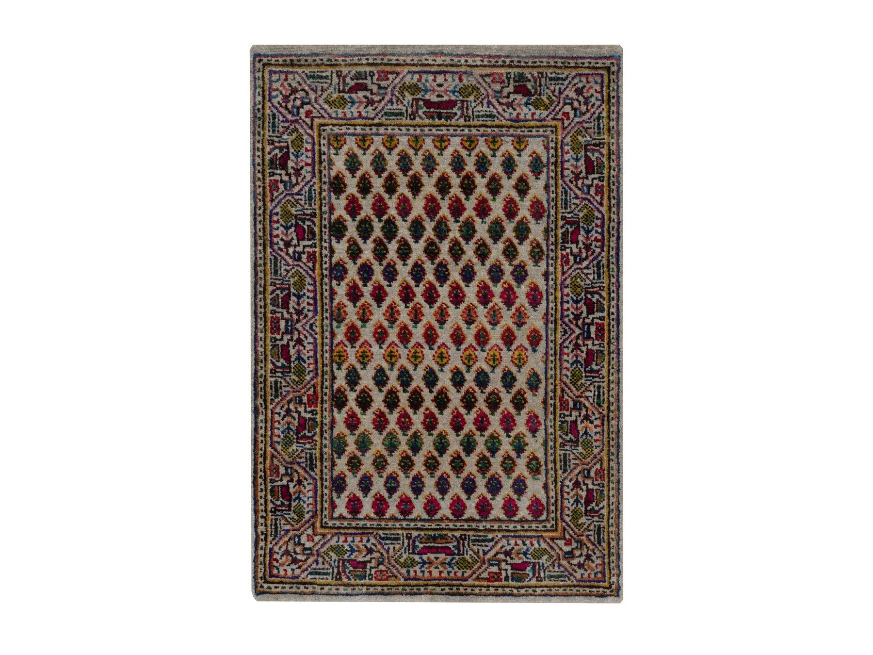 Beige 2'0" x 3'0" Modern and Contemporary Hand knotted Wool/Silk Rug - Sku: O092617